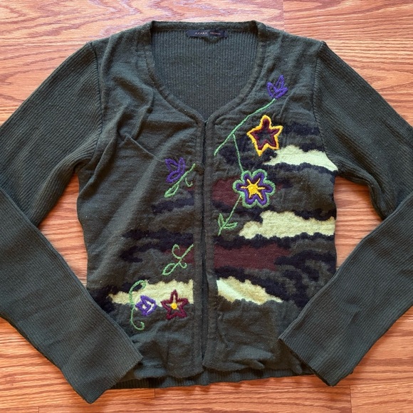 Axara floral embroidered cardigan sweater wool blend size 34/XS soft and cozy - Picture 7 of 12